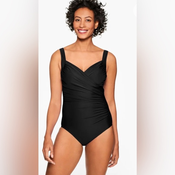 Miraclesuit Sanibel One Piece Black Swimsuit Sliming Supportive . Size 16 - Picture 1 of 11